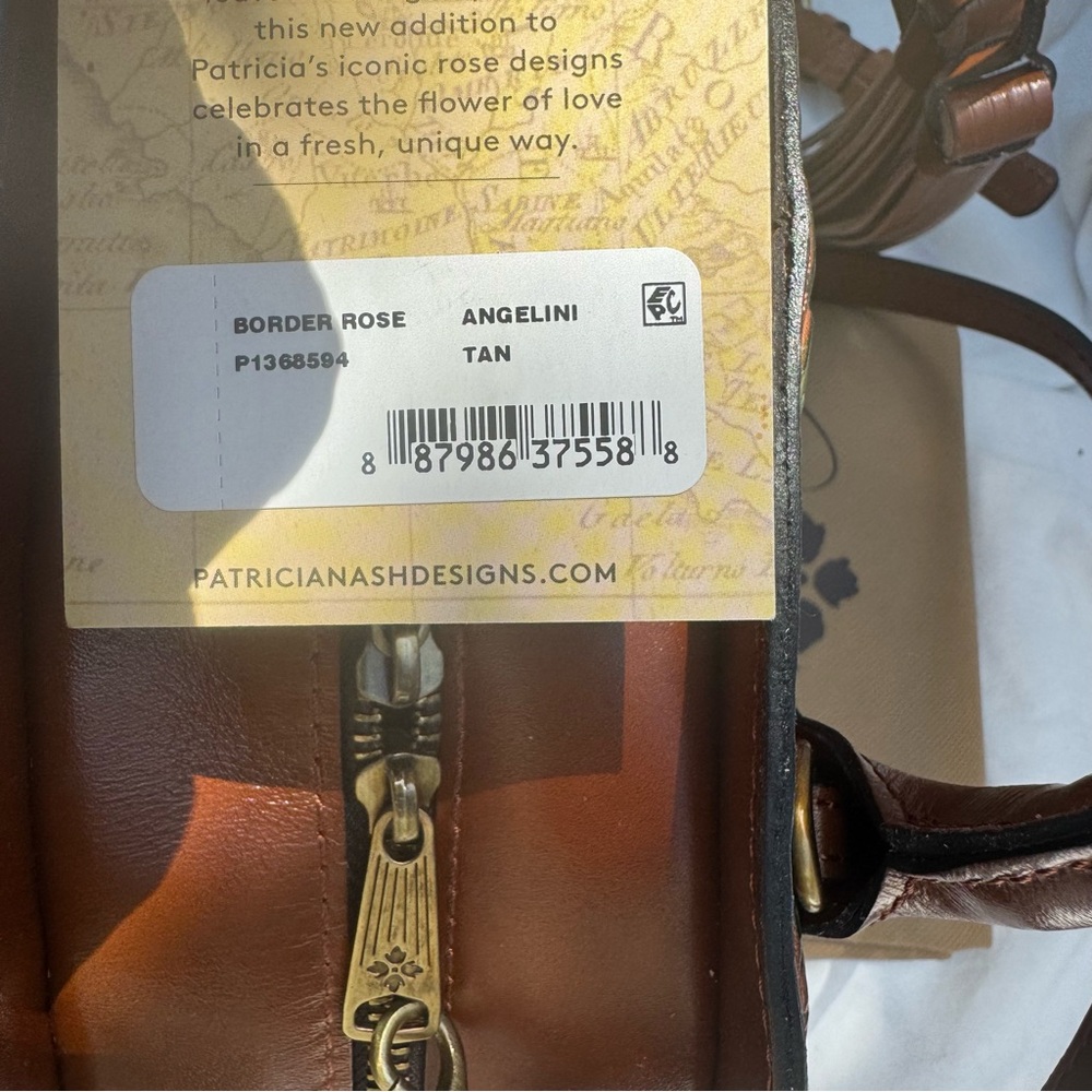 Patricia Nash Leather Angelini Top Handle Crossbody Tan with Tooled Floral - Picture 8 of 11